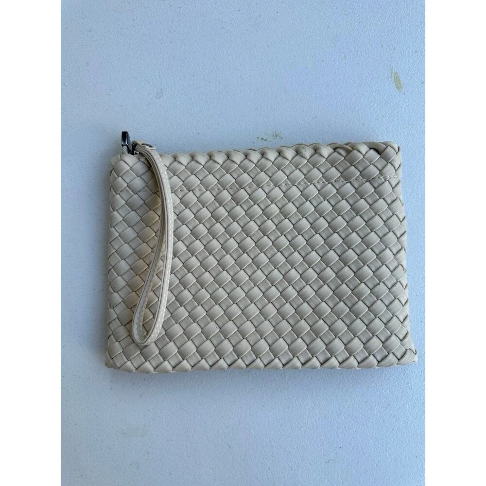 High Quality Woven Neoprene Intrecciato Style Zipper Wristlet Pouch Cosmetic Bag